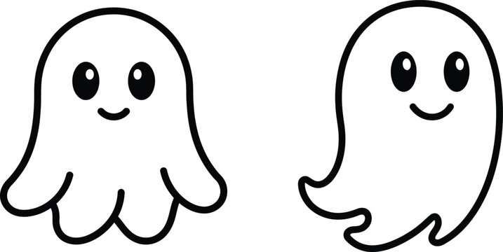 Halloween day friendly ghosts cartoon characters black and white illustration