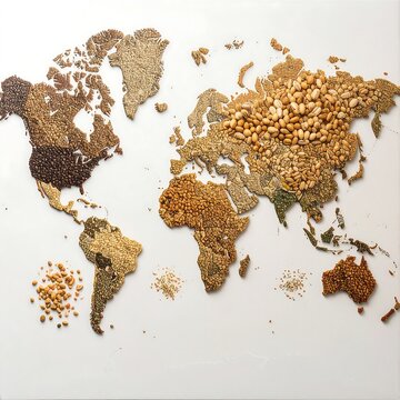 World map composed of various grains