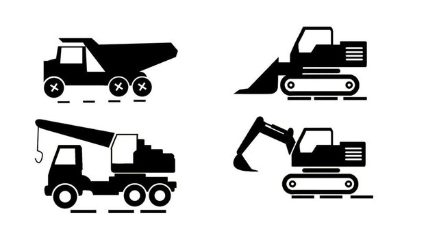 Construction Equipment Silhouette Icons Animation