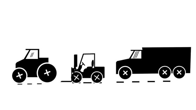 Construction Equipment Silhouette Icons Animation