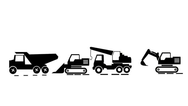 Construction Equipment Silhouette Icons Animation