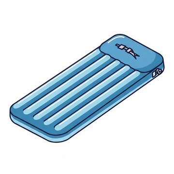 Inflatable blue pool mattress or air bed for swimming, isolated on white background