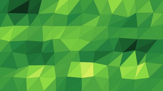 Seamless looping low poly geometric triangle mosaic background in green shades