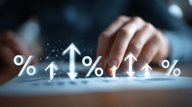 Close-up of hands working on a financial model with percentage symbols