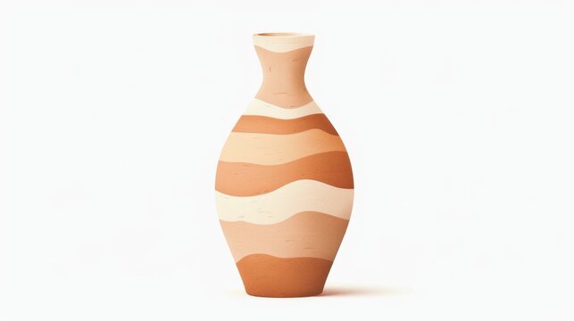 Minimalist terracotta amphora clay pot illustration, isolated on a solid white background. Rough linocut stamp texture, organic uneven edges, warm burnt