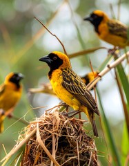 Fototapeta premium Yellow birds on nest