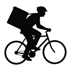 Obraz premium Silhouette of a delivery person riding a bicycle with a large bag
