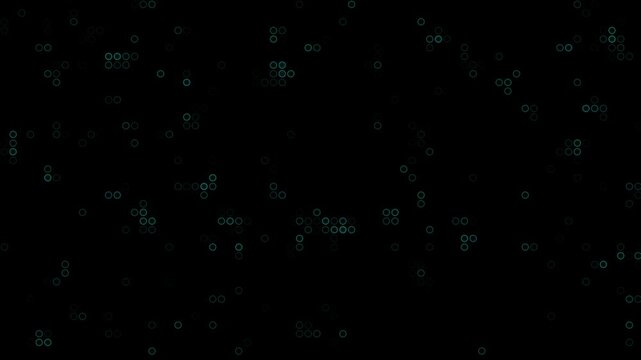 Abstract digital motion background with glowing teal circles scattered on dark backdrop displaying modern binary data visualization patterns for futuristic software development interface projects.