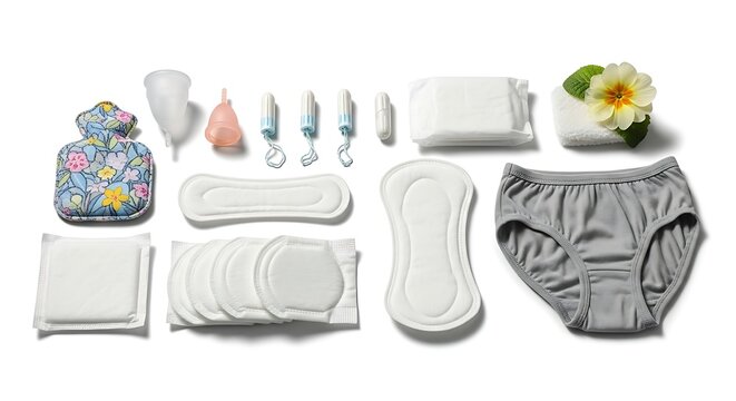A collection of feminine hygiene products on a white background
