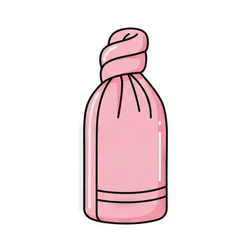 Pink towel turban for hair drying, cartoon style illustration of a wrapped microfiber hair towel for spa, beauty routine, and bath accessories isolated on white background