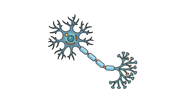 Detailed illustration of a human neuron cell body and axon.