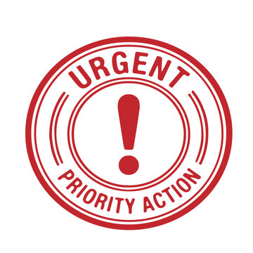Red urgent priority action stamp on white background