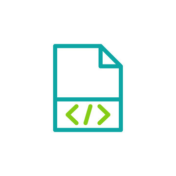 Code file icon with dual tone outline style, green symbol for source documents