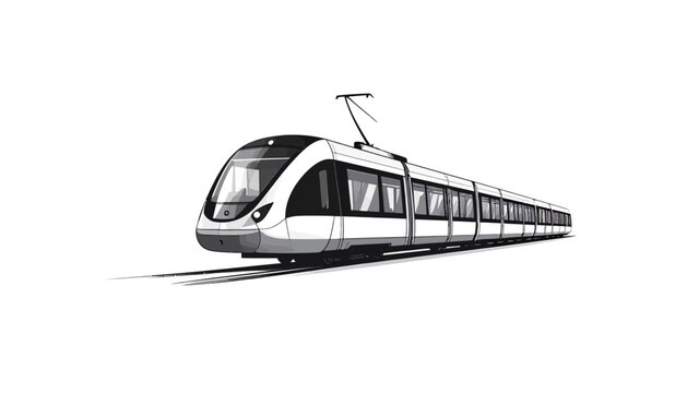 Modern Electric Train on Tracks.