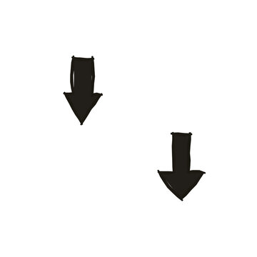 Set of two black downward pointing arrows with rounded ends on transparent background