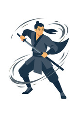 Obraz premium Samurai Warrior Wielding Katana Sword in Dynamic Combat Pose, Vector Illustration Isolated on Transparent Background