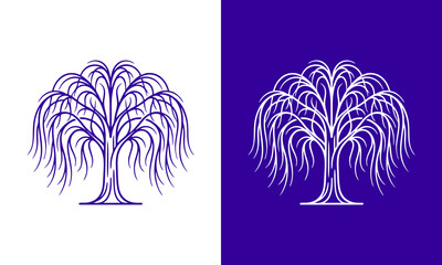 Fototapeta premium Stylized willow tree line art...