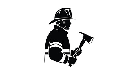 Fototapeta premium Firefighter Silhouette With Axe Black On White Background