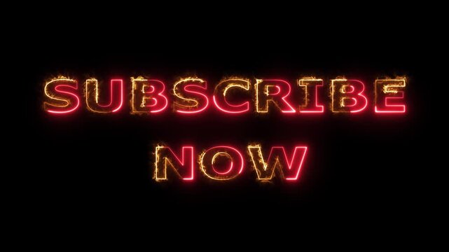 Subscribe now, Text Animation with Intense Burning Flame Effect. Abstract Hot Fiery ' Subscribe now ' Text Overlay with Energetic Inferno Smoke.