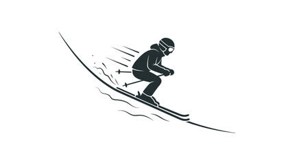 Silhouette skier descending snowy slope, dynamic motion, winter sport icon © Tanir
