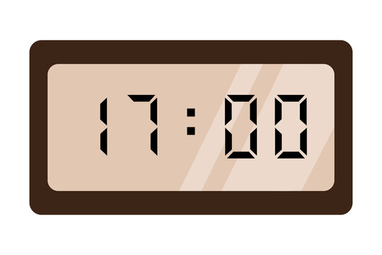 brown digital clock on white background shows 17:00