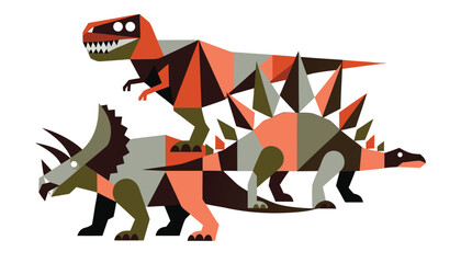 Geometric Scandinavian Folk Art Dinosaur Vector Element Clipart Bundle © revpy