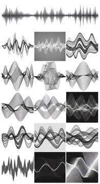 A collection of grayscale waveform patterns on a white background