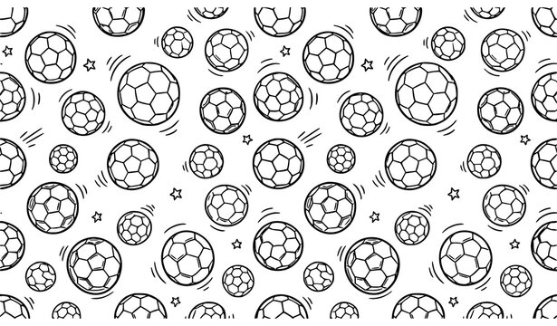 Seamless football ball doodle pattern hand drawn sports outline background vector eps10