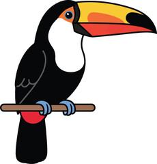 Obraz premium Colorful Toucan Cartoon Bird Isolated on White Background, Tropical Wildlife Illustration
