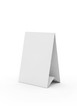 Blank white paper table tent card mockup for restaurant menu or promotional display on a flat surface to showcase your design branding information for marketing and advertising