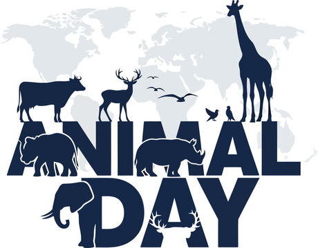Animal Day celebration poster with wildlife silhouettes and bold typography