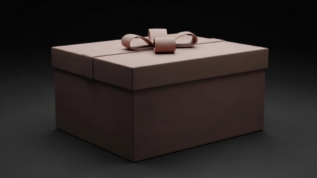 Elegant Brown Gift Box with Ribbon on Dark Background.