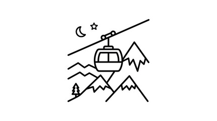 Alpine cable car over mountain peaks at night. © pangestu