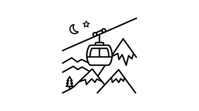 Alpine cable car over mountain peaks at night.