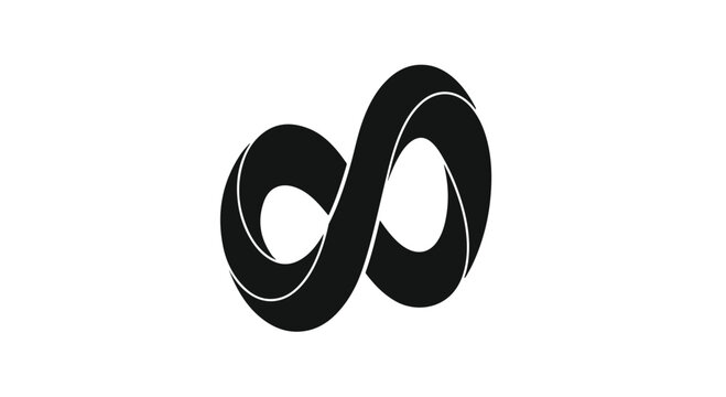 Infinity symbol vector icon, black mobius loop with 3d twisted effect, abstract eternal cycle logo for corporate branding and tech identity
