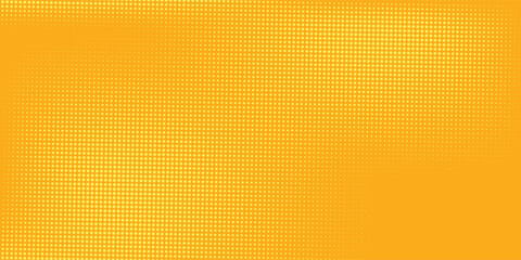 Fototapeta premium Yellow halftone pattern. Retro comic gradient background. Bright orange pixelated dotted texture overlay. Cartoon pop art faded gradient pattern. Vector backdrop for poster, banner, advertisement