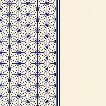 Bold asanoha hemp leaf pattern in indigo on cream, modern Japanese background with copy space