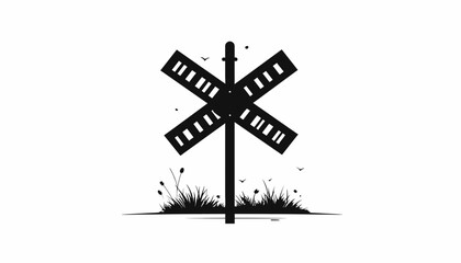 Railroad Crossing Warning Sign Post. © undangan