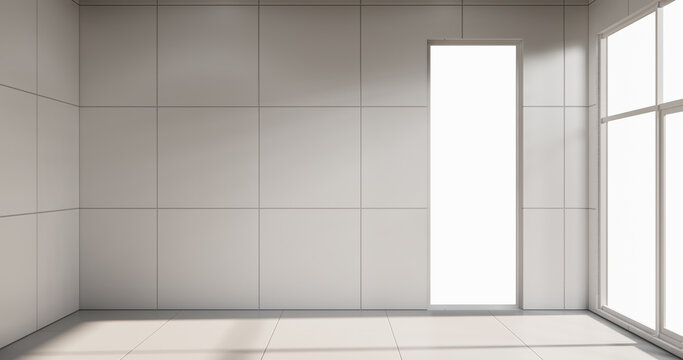 Empty white granite tiles design room interior design 3d rendering