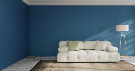 Mock up empty room Modern blue color tone interior modern minimal style on white granite floor.3D rendering © Interior Design