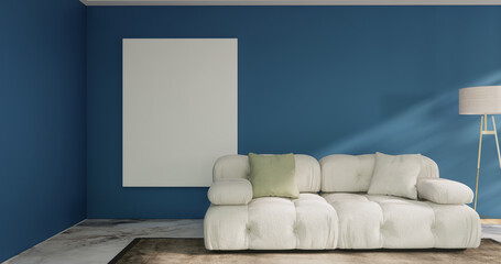 Mock up empty room Modern blue color tone interior modern minimal style on white granite floor.3D rendering © Interior Design