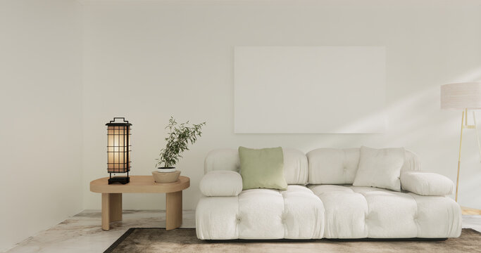 Cabinet on scene white living room wall decoration and granite tiles floor.3D rendering