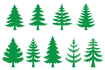 Obraz premium Forest trees set. Isolated vector silhouette. Coniferous forest. Christmas tree, fir-tree, pine, pine-tree, Scotch fir, cedar silhouette vector illustration