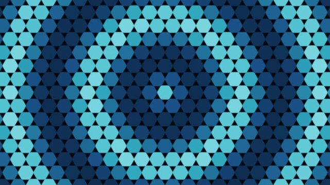 Seamless looping hexagon mosaic pattern in deep blue and cyan tones