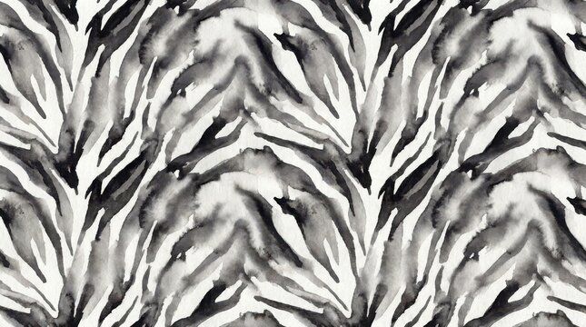 Seamless watercolor zebra print pattern in black and white