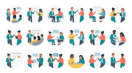 Fototapeta premium Diverse Business Team Collaborating in Flat Design Office Meetings and Discussions