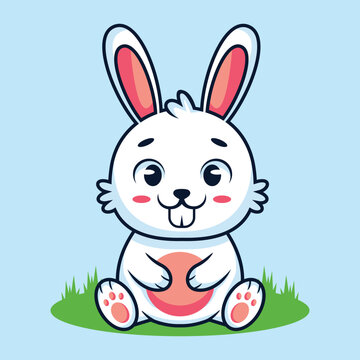 illustration of a cute rabbit sitting on the grass