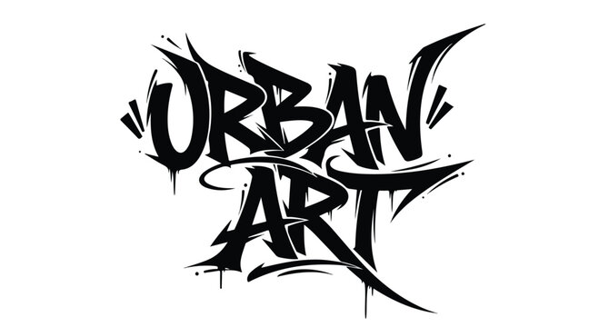 Urban art graffiti tag vector, black hand drawn street style lettering, edgy spray paint typography on white background