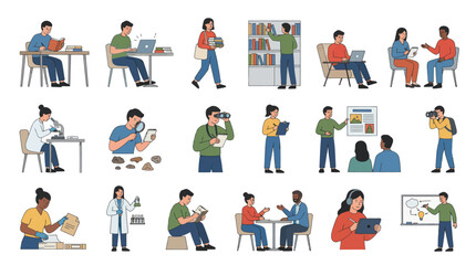 Fototapeta premium Flat Illustration of Diverse People in Educational and Research Settings