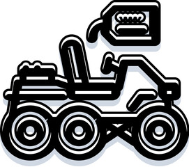 Lunar rover like vehicle exploring a rugged extraterrestrial landscape, illustrating themes of space travel, discovery, research, and future technology in a simple line art style © vectorwin